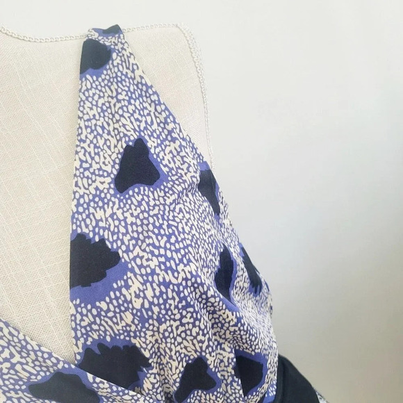 Diane von Furstenberg Oblixe Blue Cheetah Faux Wrap Sleeveless Silk Dress S 6 - Picture 5 of 15
